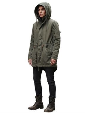 Alpha Industries Olive Green Cotton-Blend Utility Parka Jacket Size S